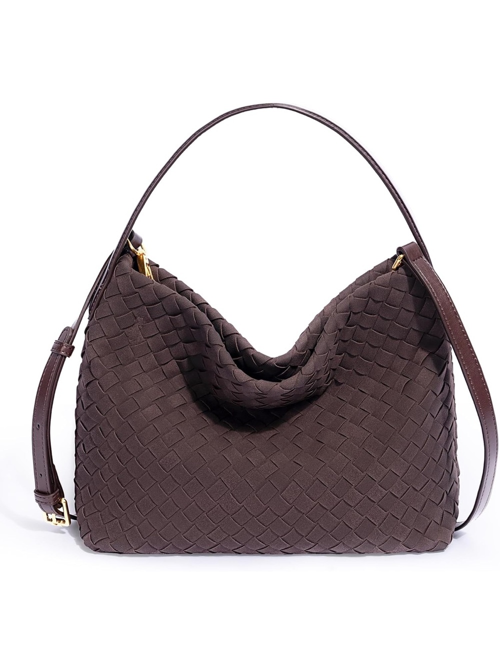 Woven Hobo Shoulder Bag in Dark Brown